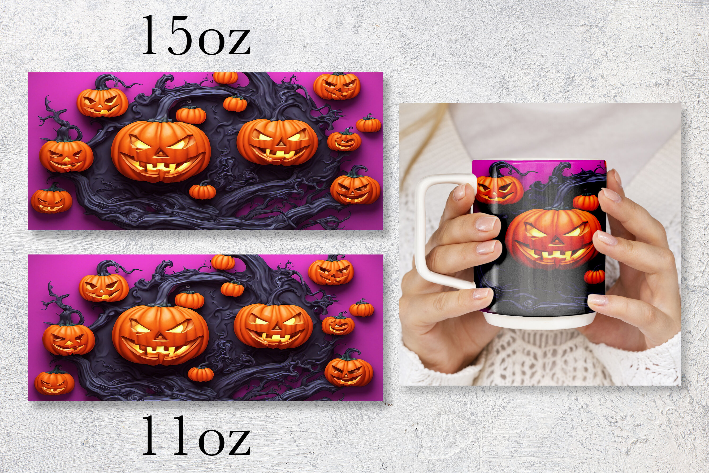 Halloween Mug Wrap, Halloween Sublimation Design 11oz & 15oz - So Fontsy