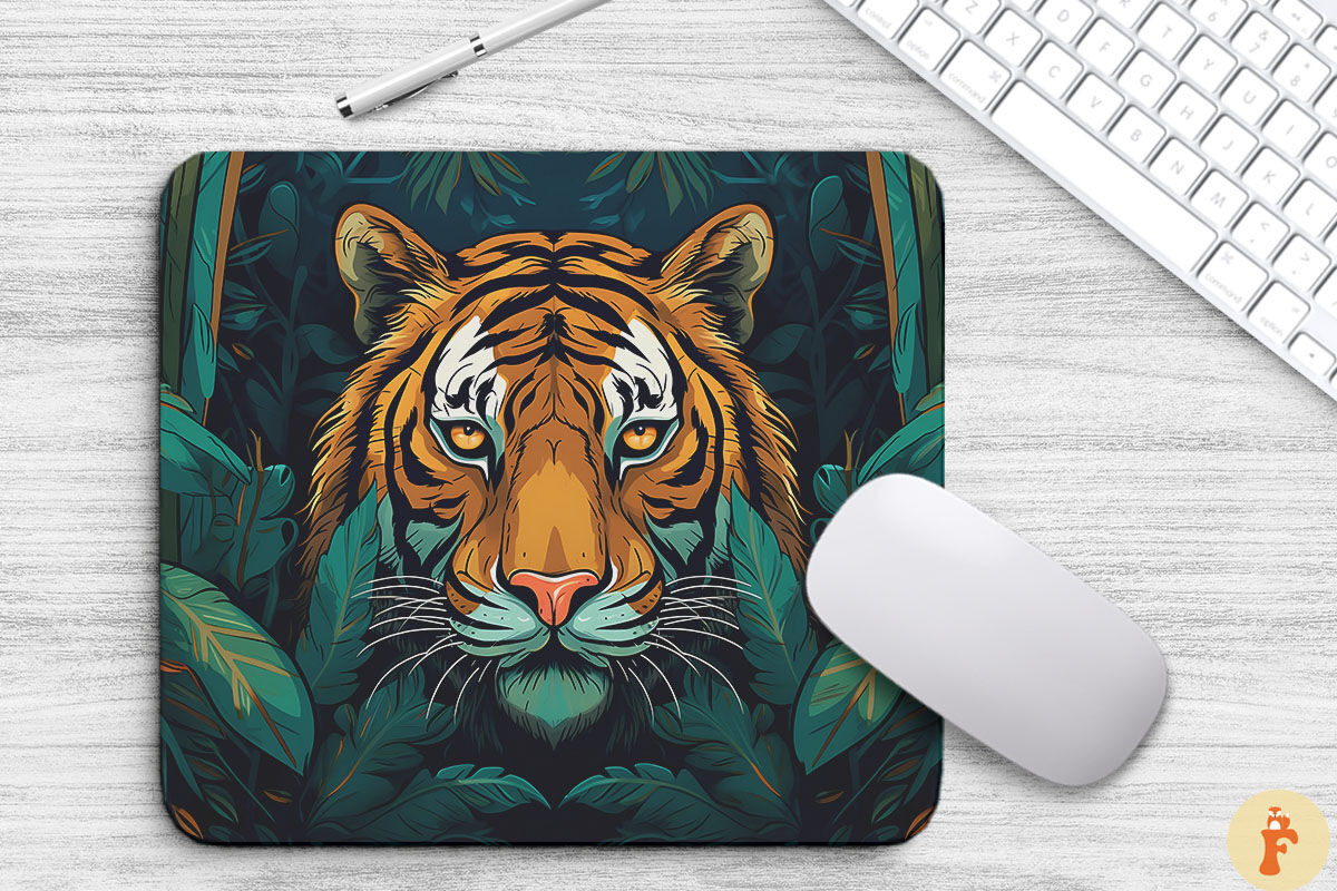 Vintage Fierce Tiger In Jungle Mouse Pad By Mulew Art | TheHungryJPEG