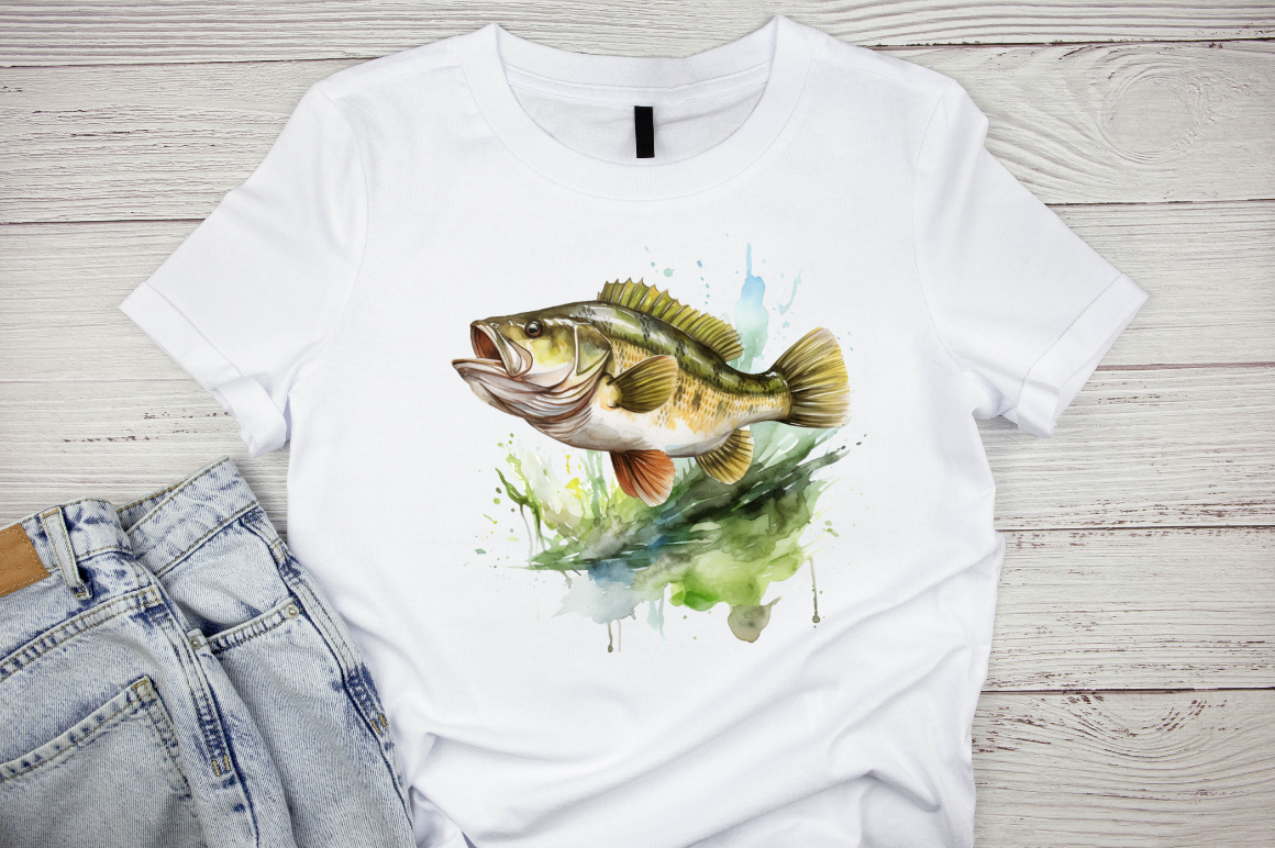 Bass Fishing Watercolor Sublimation By Bundlestshirt | TheHungryJPEG