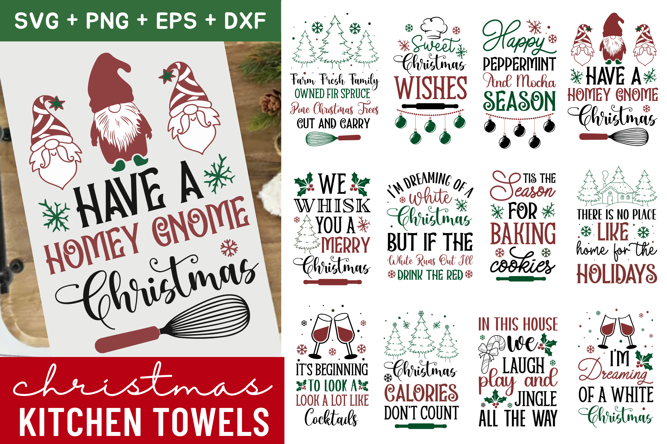Christmas Kitchen Towels SVG Bundle - So Fontsy