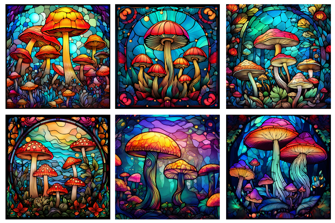 Stained Glass Mushrooms Backgrounds Bundle By Regulrcrative | TheHungryJPEG