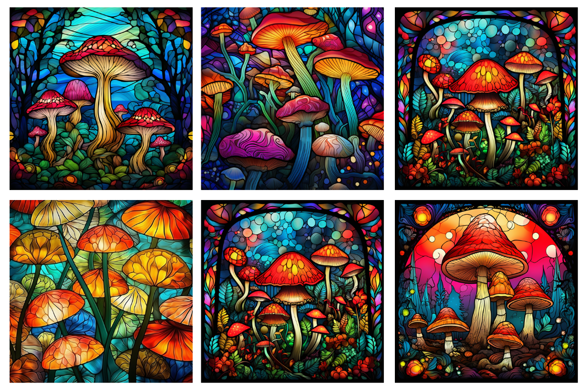 Stained Glass Mushrooms Backgrounds Bundle By Regulrcrative | TheHungryJPEG