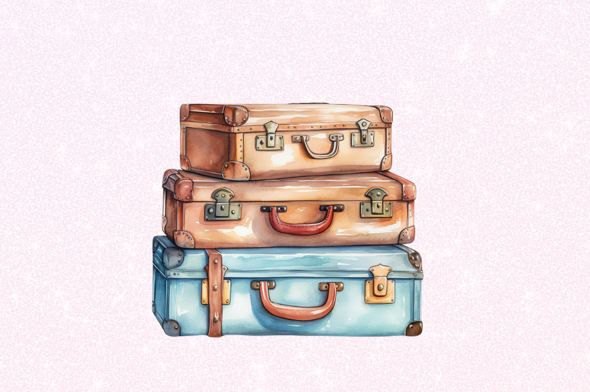 Vintage Suitcase Watercolor Clipart By Regulrcrative | TheHungryJPEG