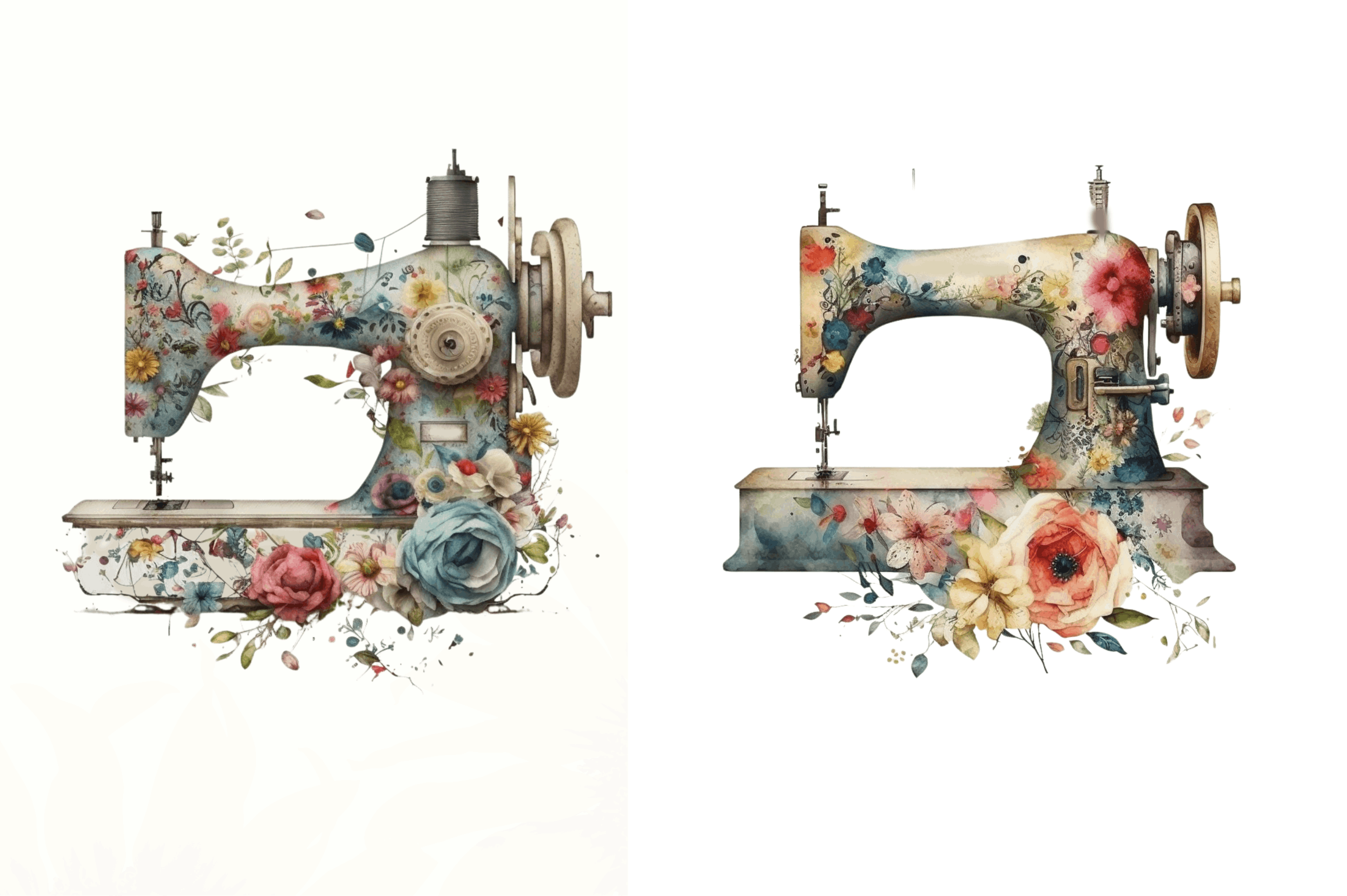 Watercolor Floral Sewing Machines Clipart Bundle By Regulrcrative ...
