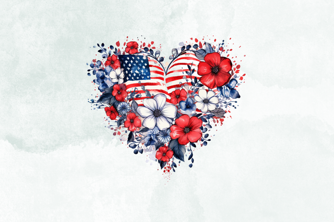 American Flag Flowers Watercolor Clipart By Bundlestshirt | TheHungryJPEG