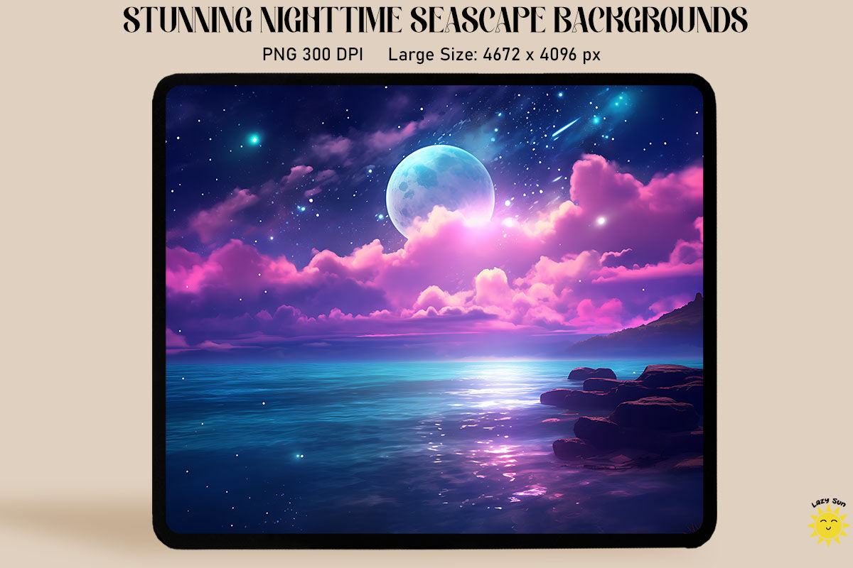 Enchanted Night Sea Backgrounds By Mulew Art | TheHungryJPEG