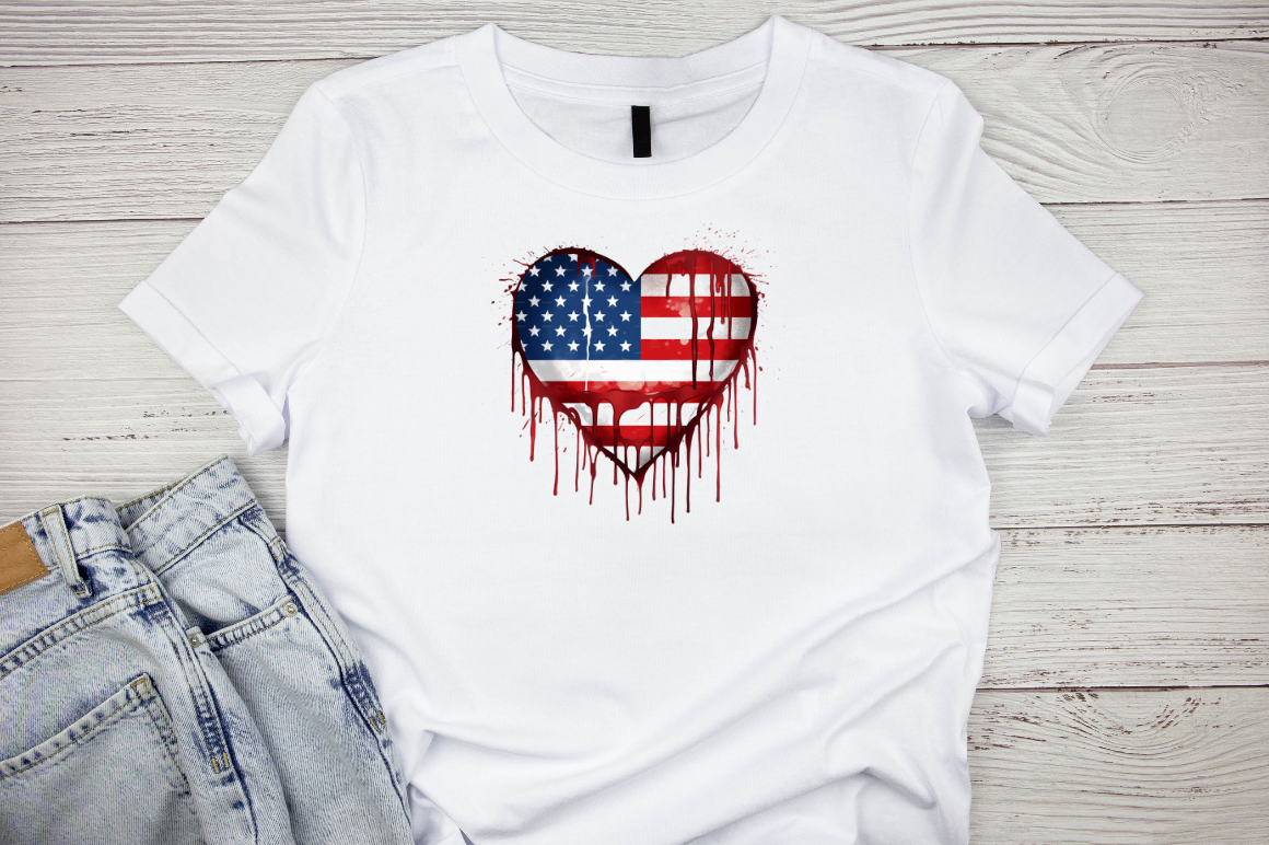 American Flag Dripping Heart Sublimation By Bundlestshirt | TheHungryJPEG