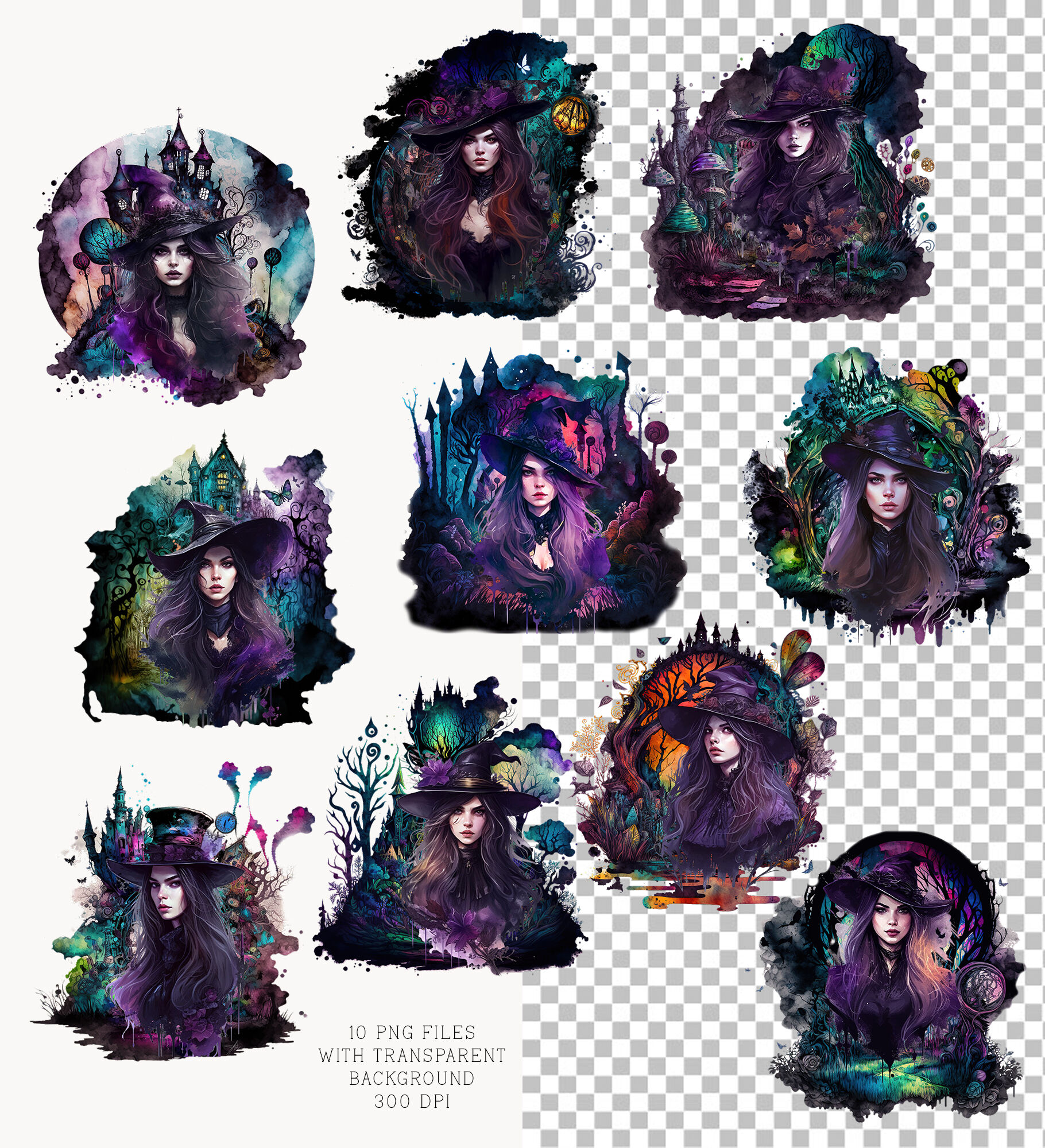 Dark Witch Clipart PNG, Gothic Witch Bundle By Vasmila Design ...