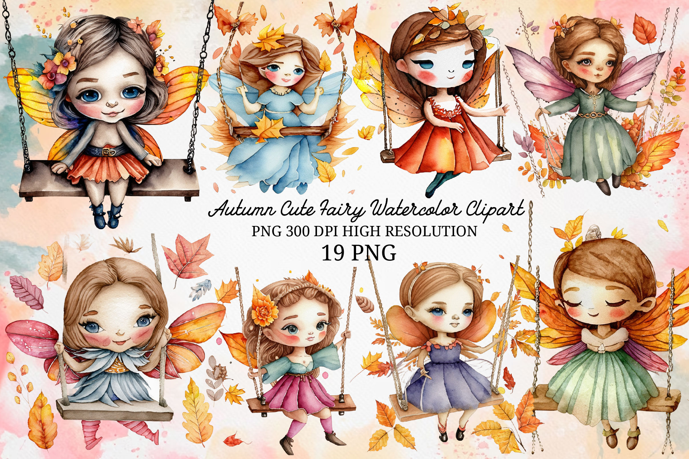 Autumn Cute Fairy Watercolor Clipart By pacific store | TheHungryJPEG