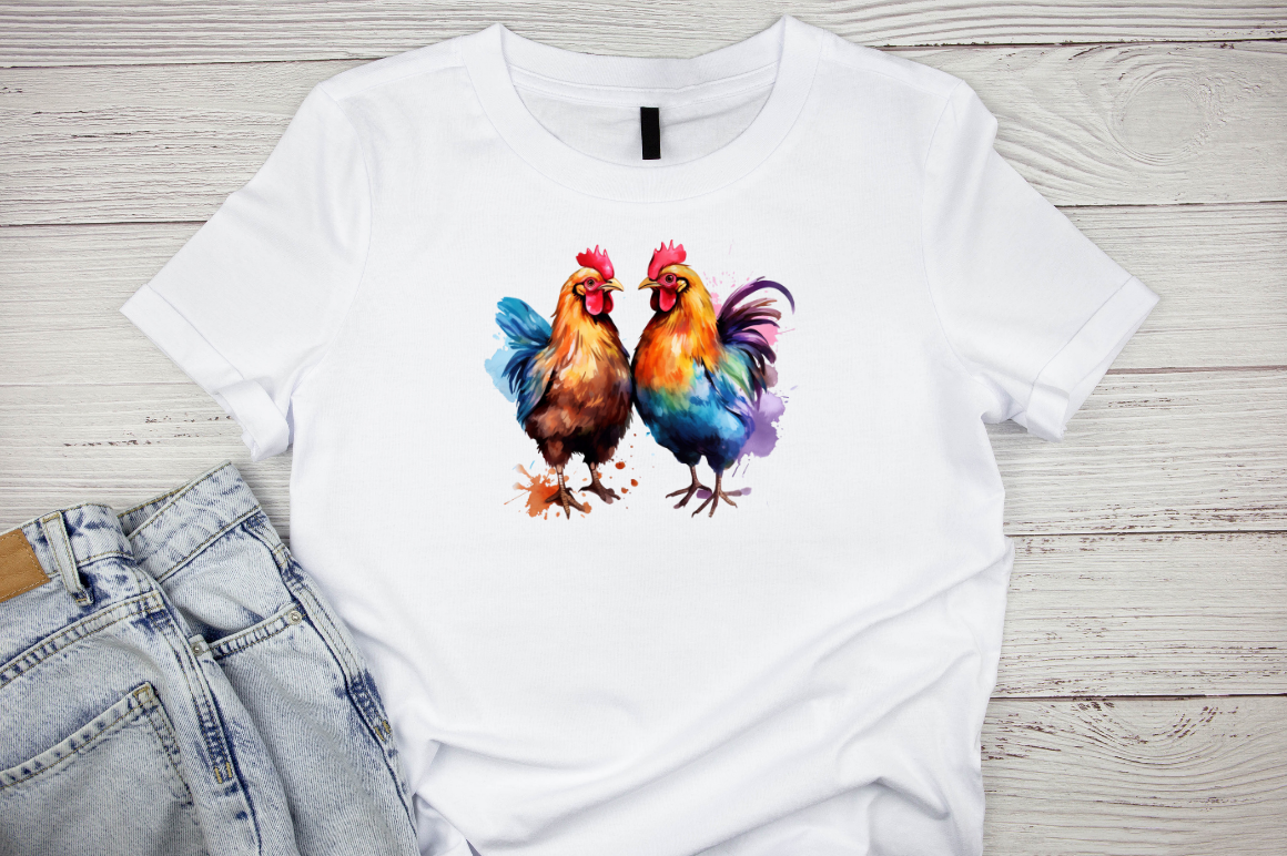 Chicken Couple Watercolor Clipart By Bundlestshirt | TheHungryJPEG