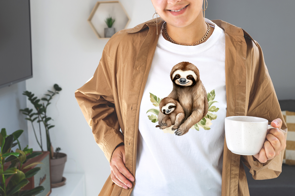 Mom and Baby Sloth Watercolor Clipart By Bundlestshirt | TheHungryJPEG