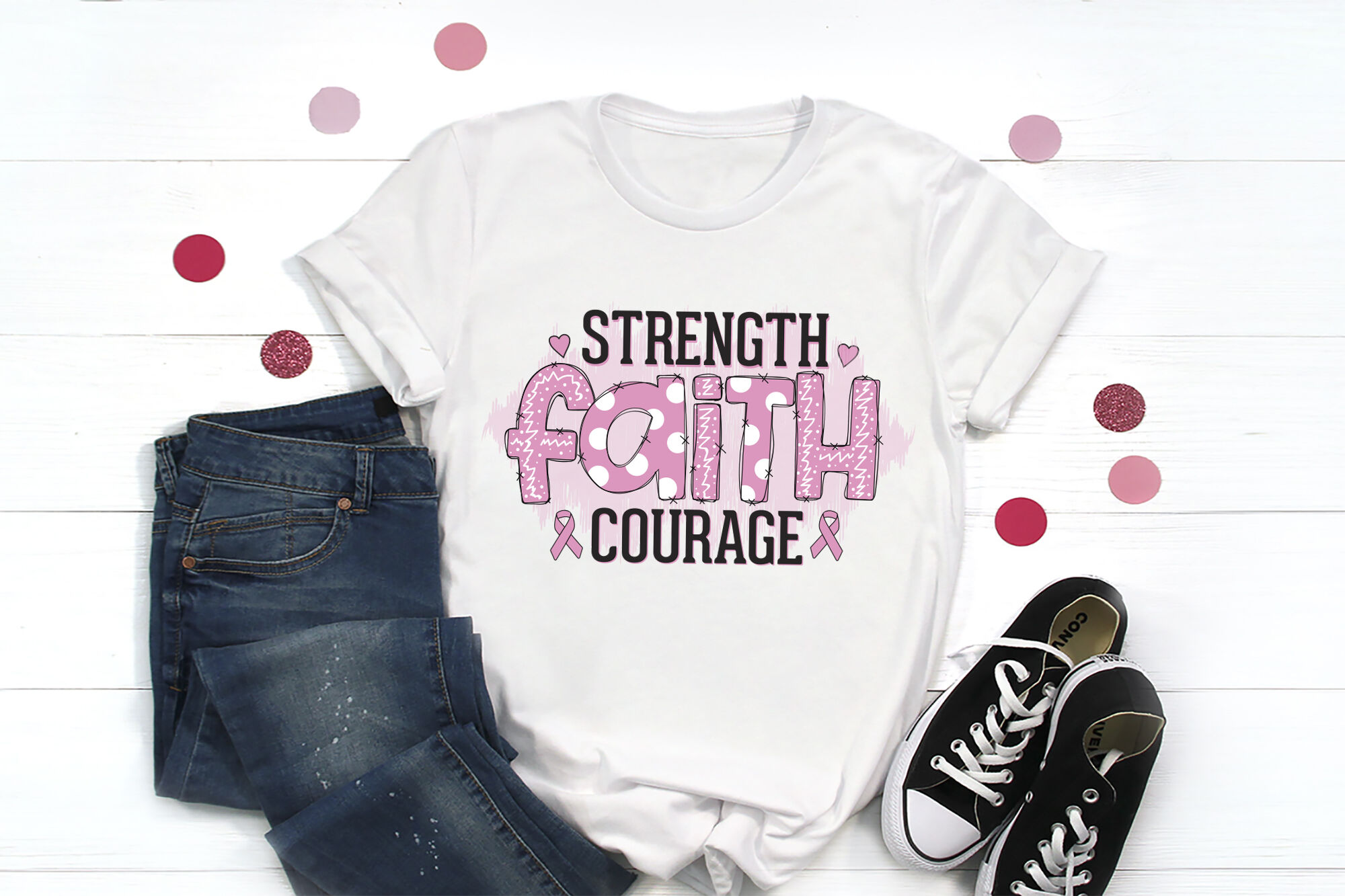Strength Faith Courage - Breast Cancer PNG By CraftLabSVG | TheHungryJPEG