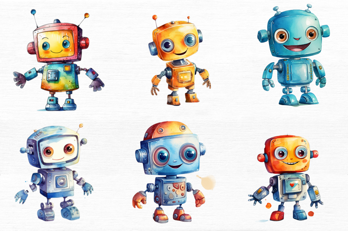 Cute Robots Clipart Digital Download Robots PNG Sublimation 
