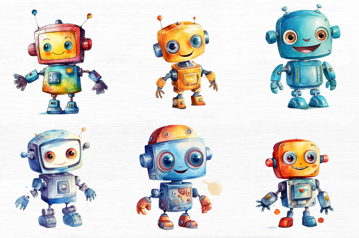 Cute Robots Clipart Digital Download Robots PNG Sublimation -  Portugal