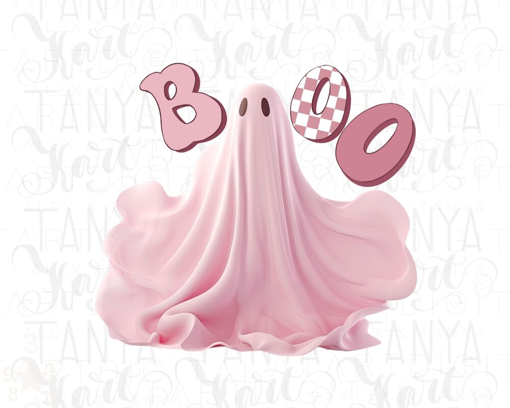 Cute Pink Halloween Ghost Digital Design By Tanya Kart | TheHungryJPEG