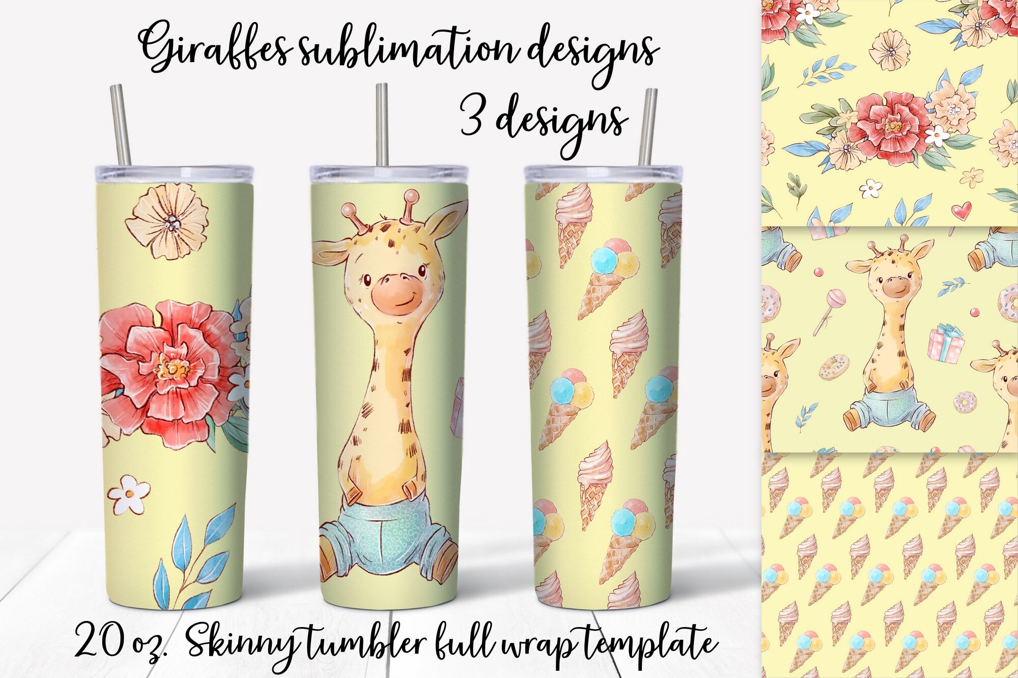 Watercolor Giraffe Tumbler Wrap