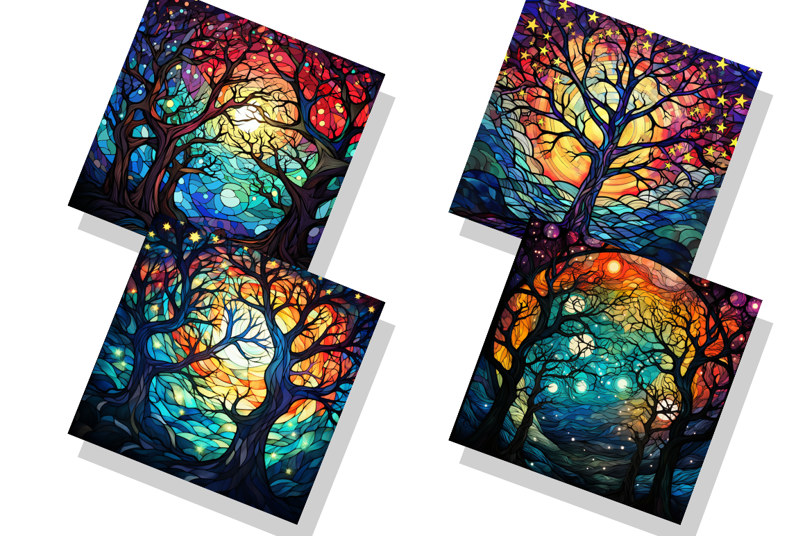 Stained Glass Celestial Trees Pattern Bundle By Regulrcrative ...