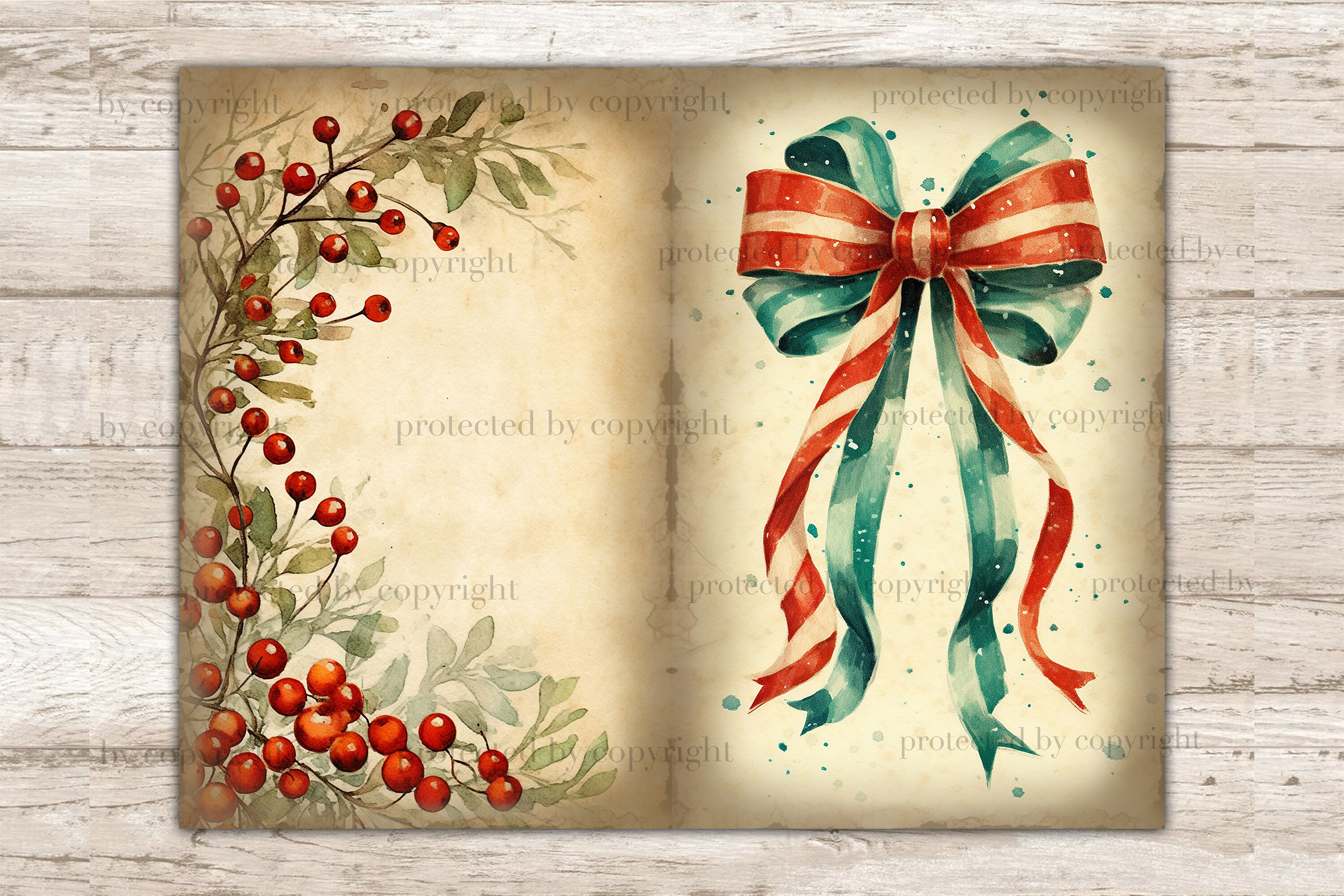Christmas Wishes Junk Journal Kit, Winter Collage Printables