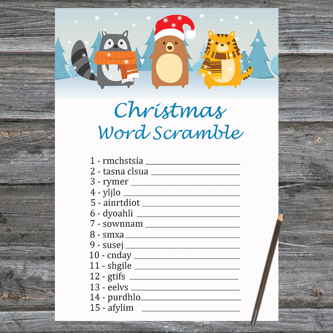 Winter Animals Christmas Card Christmas Word Scramble Game Printable By 