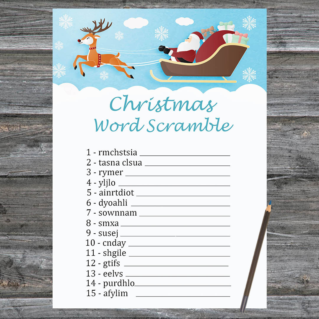 Santa reindeer Christmas card,Christmas Word Scramble Game Printable By ...