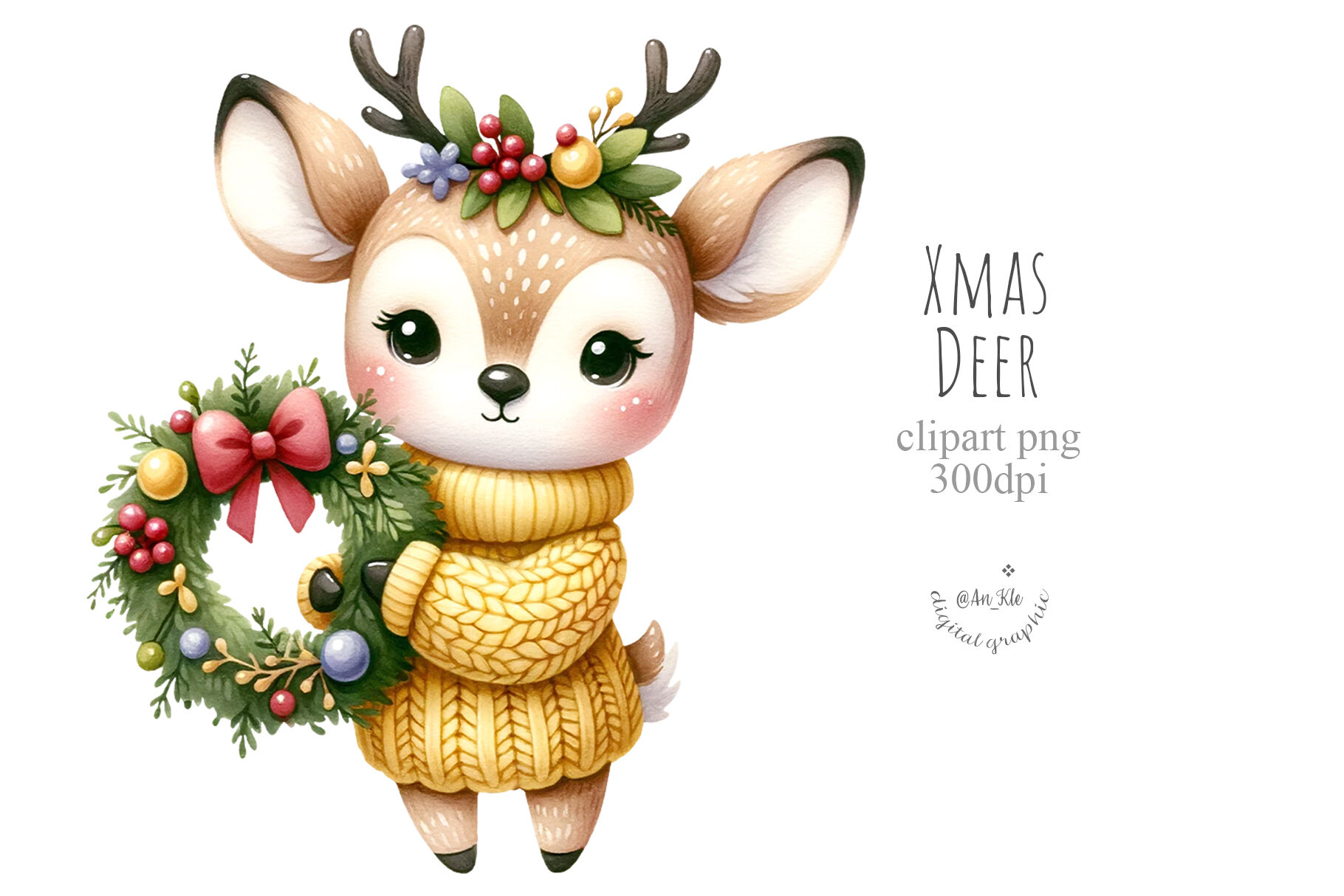 Christmas deer By An_Kle | TheHungryJPEG