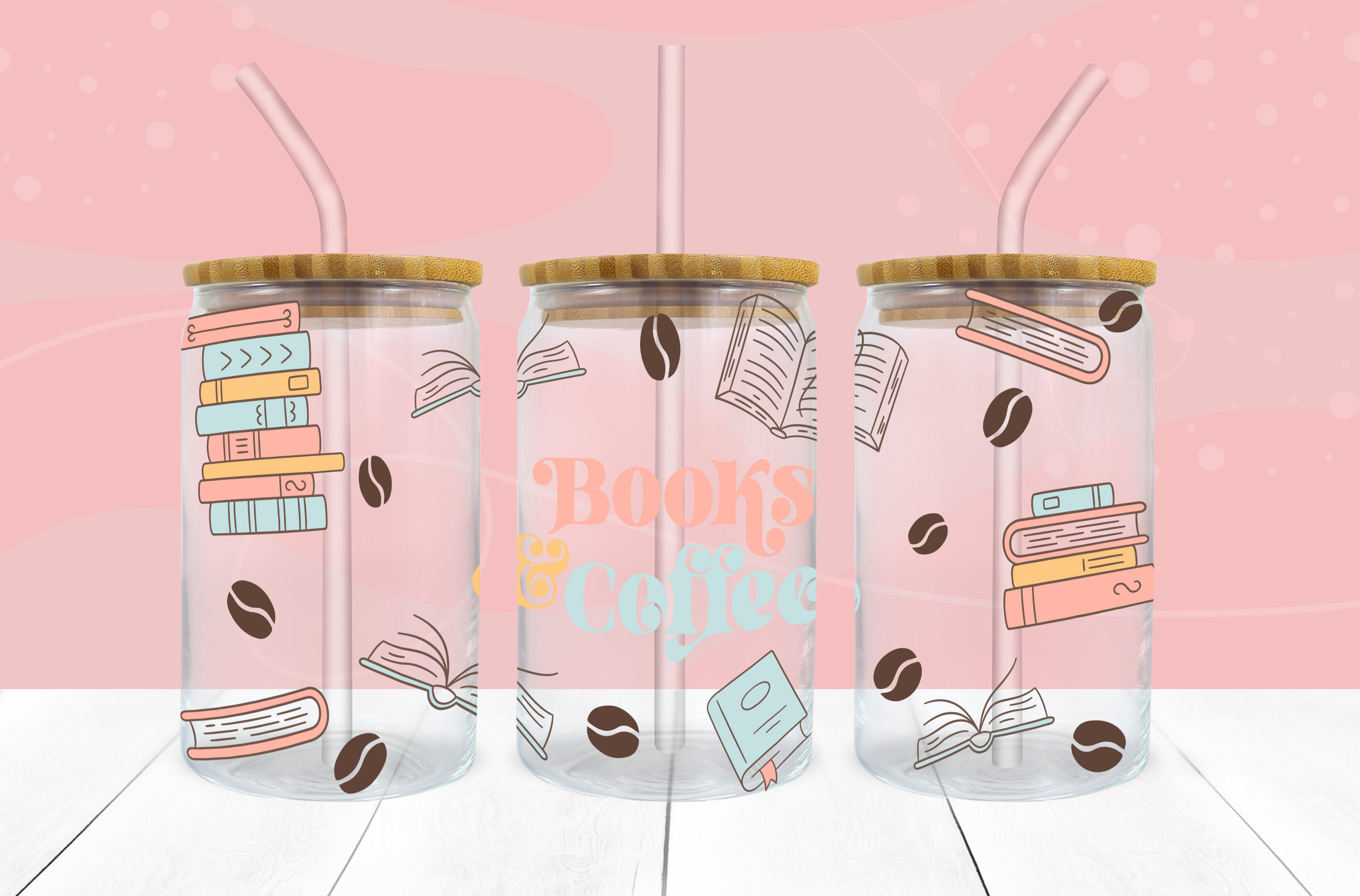 Books And Coffee SVG 16 oz Libbey Glass Can Wrap PNG By