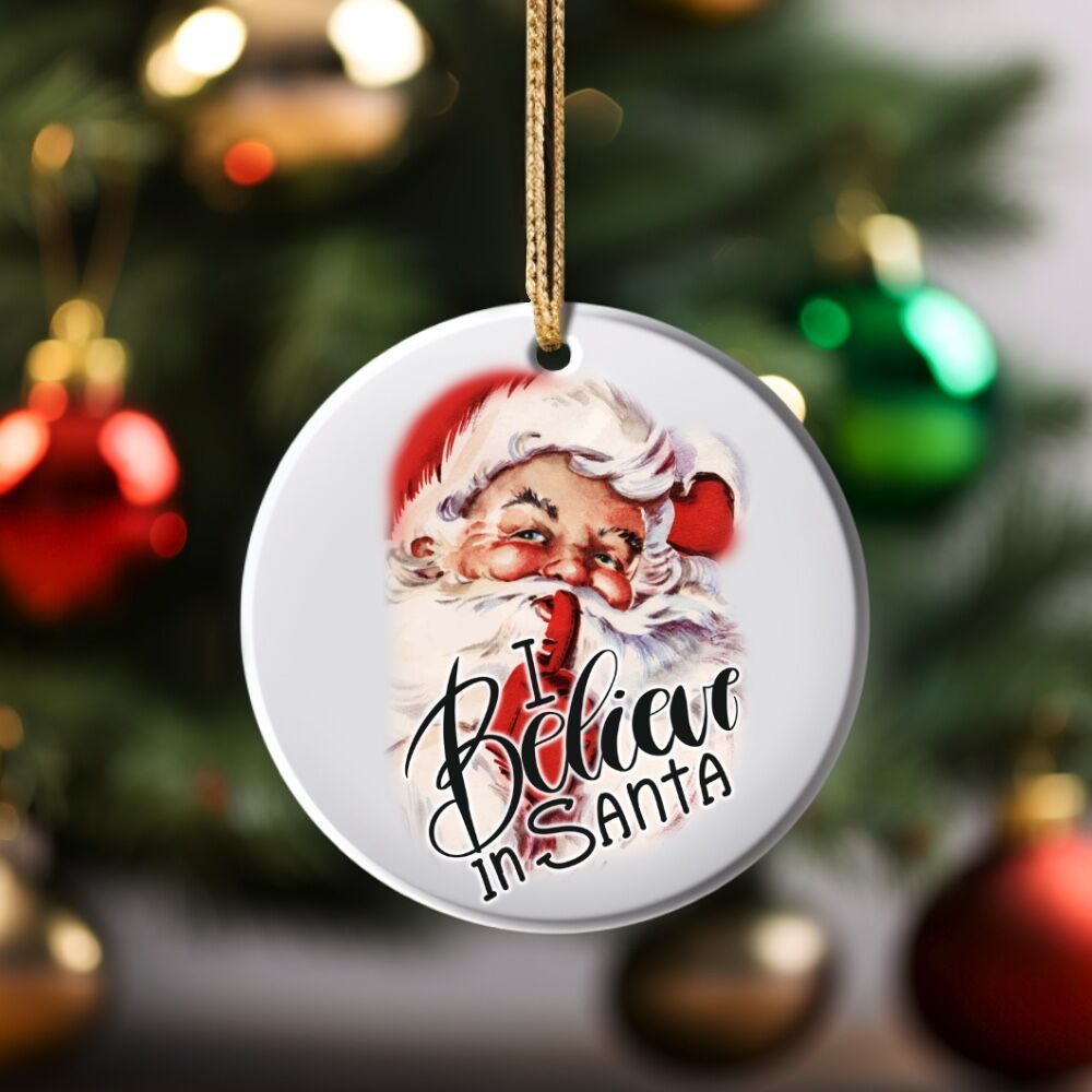 Retro Christmas Round Ornament PNG - Santa Claus Sublimation Design By ...