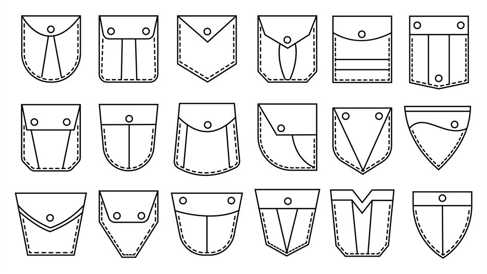 Isolated patch pockets templates. Denim pocket, jacket uniform patches ...