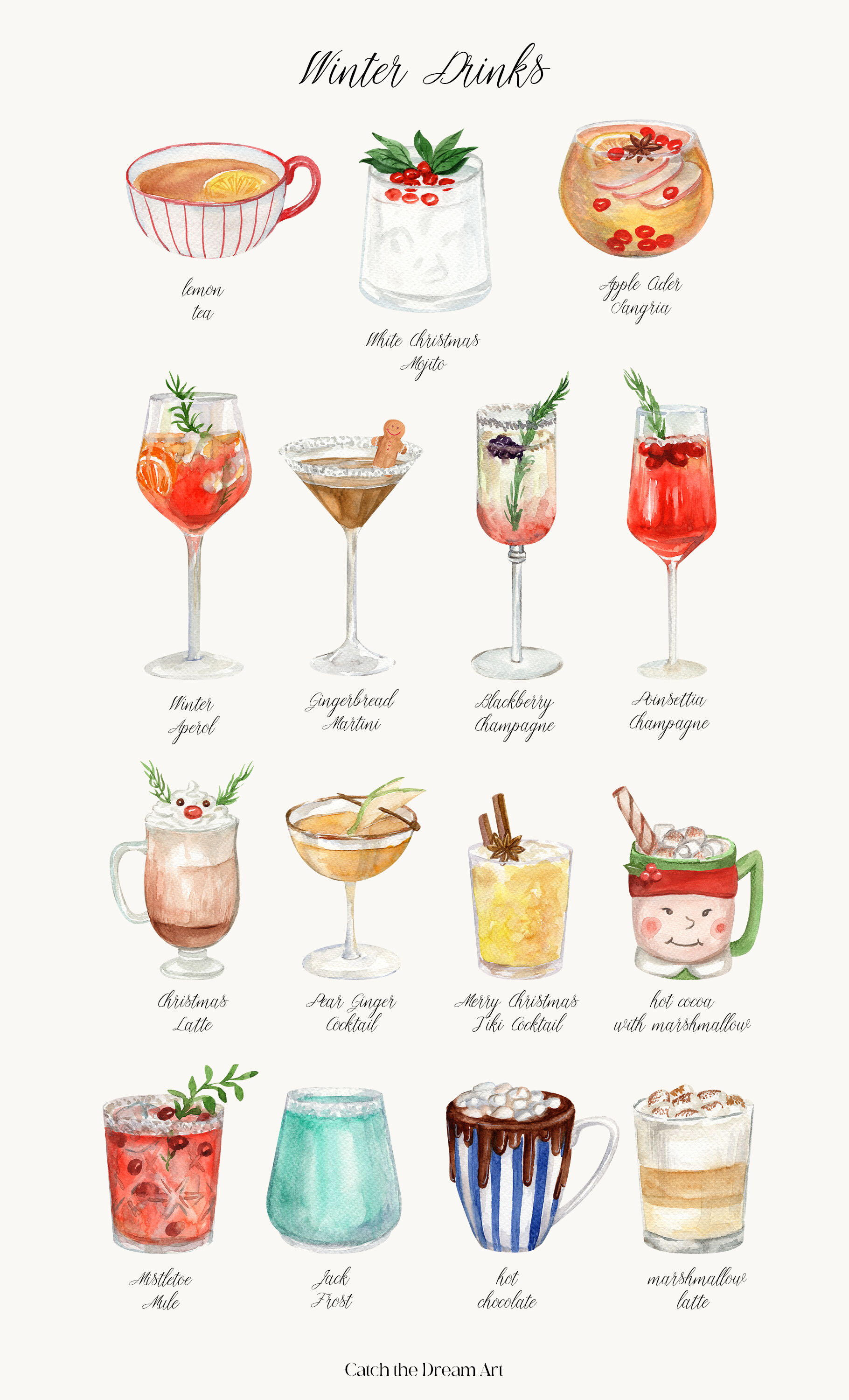 Winter Drinks Christmas Cocktails Watercolor Clipart By Catch the Dream ...