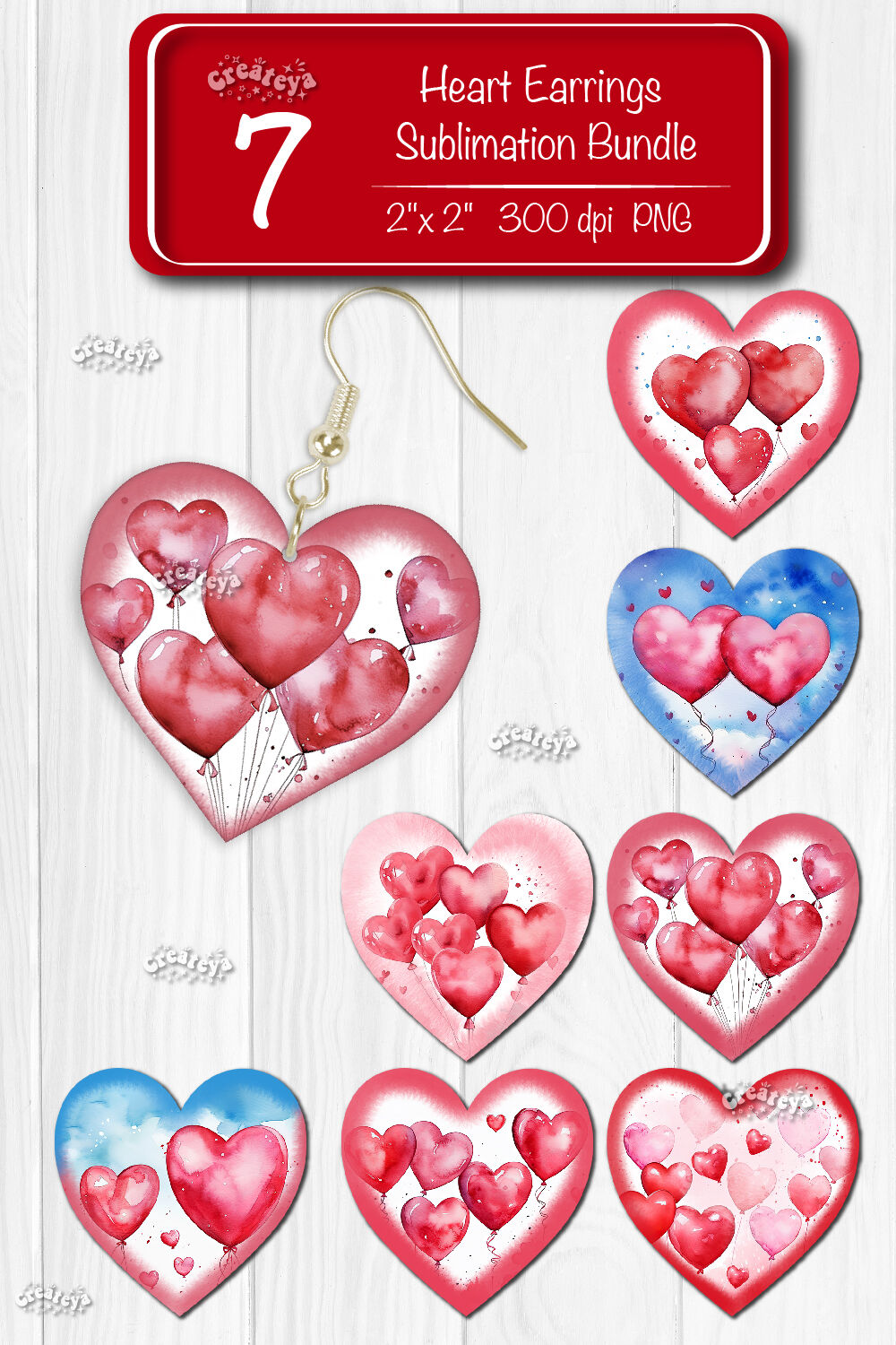 Valentines Day earrings, Heart earring, Earring sublimation