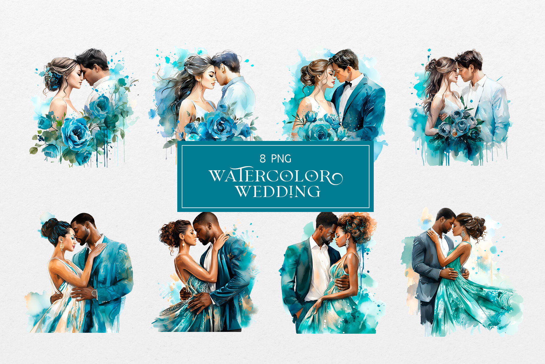 Watercolor Turquoise Wedding By KislinkaArt | TheHungryJPEG