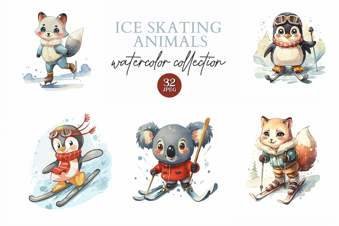 Ice Skating Animals By Artsy Fartsy Thehungryjpeg