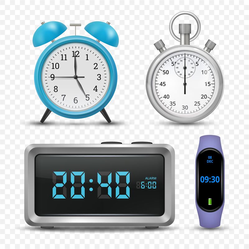 Clock. Realistic templates of different types of clocks decent vector