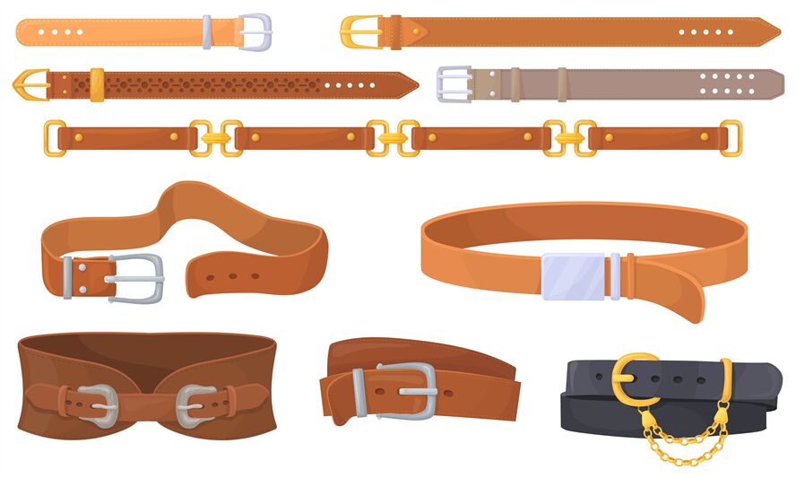 Leather straps. Cartoon belts with unbutton metal buckles, leathers ho ...