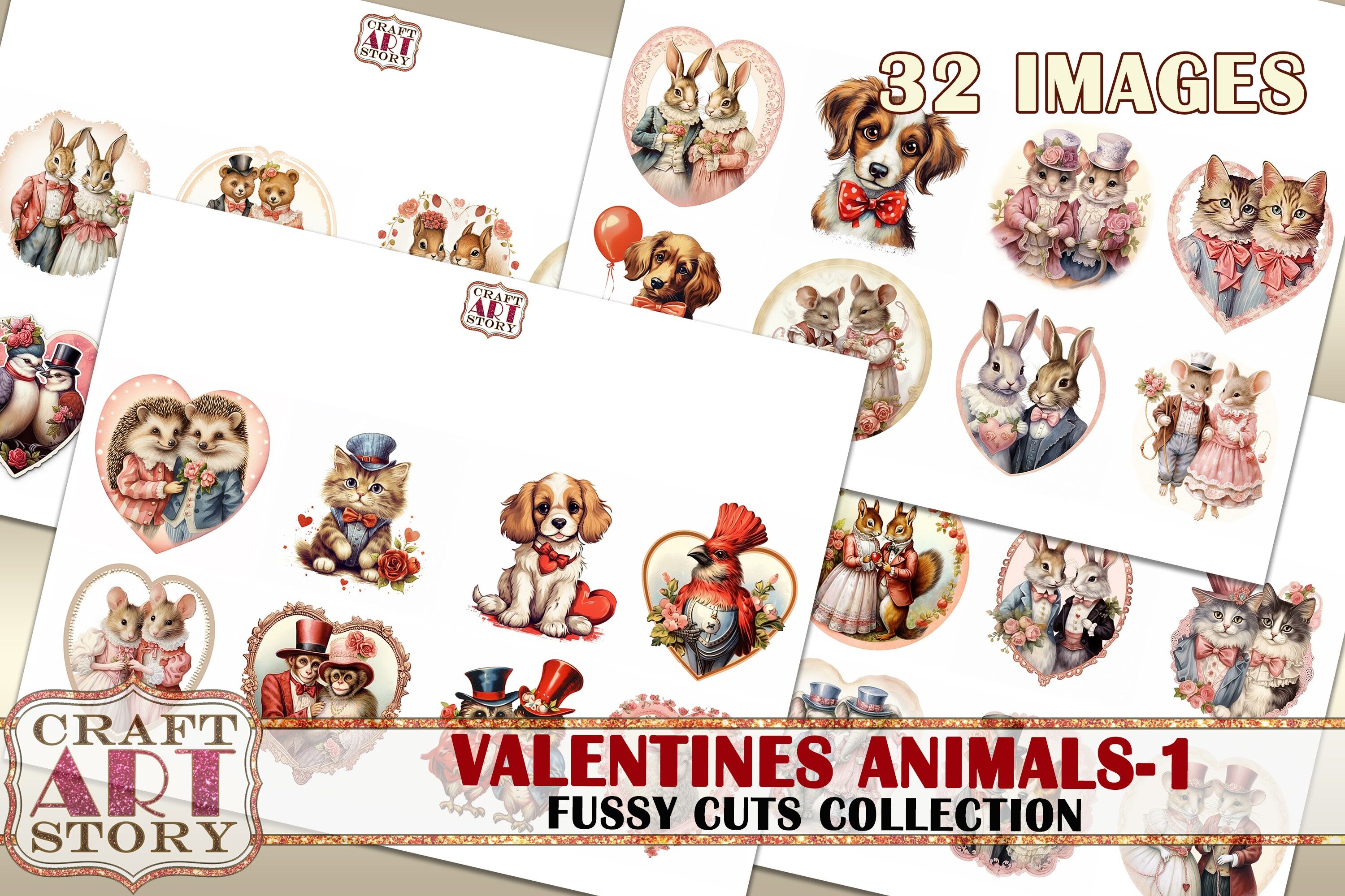 Vintage Valentine Stickers Set, Fussy Cuts Printable,valentines