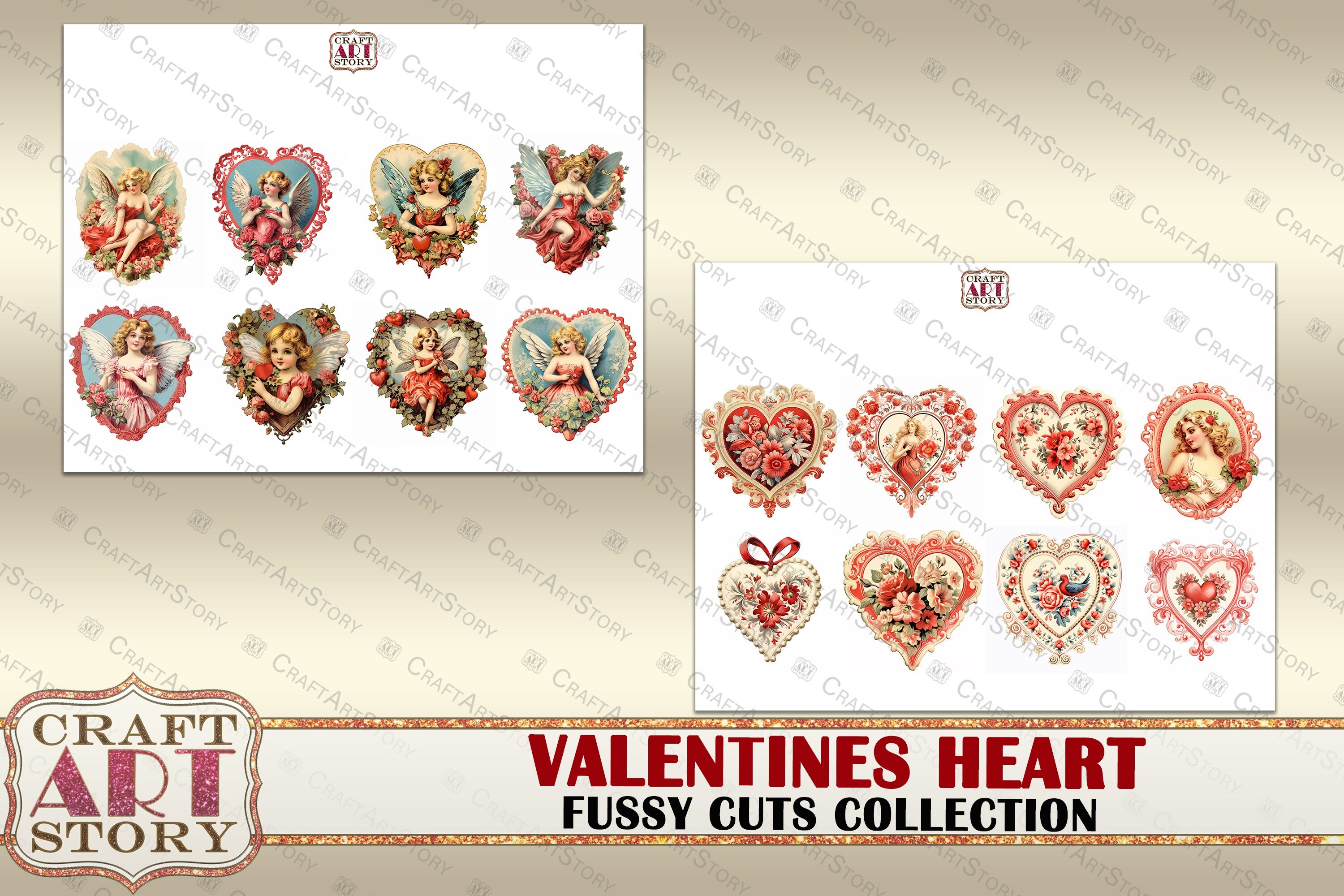 Valentine stickers set, fussy cuts heart,Valentines Ephemera By