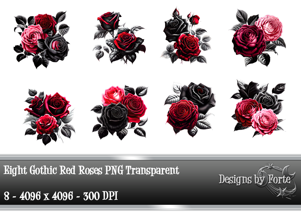 Eight Gothic Roses Transparent Png By Designs By Forte Thehungryjpeg