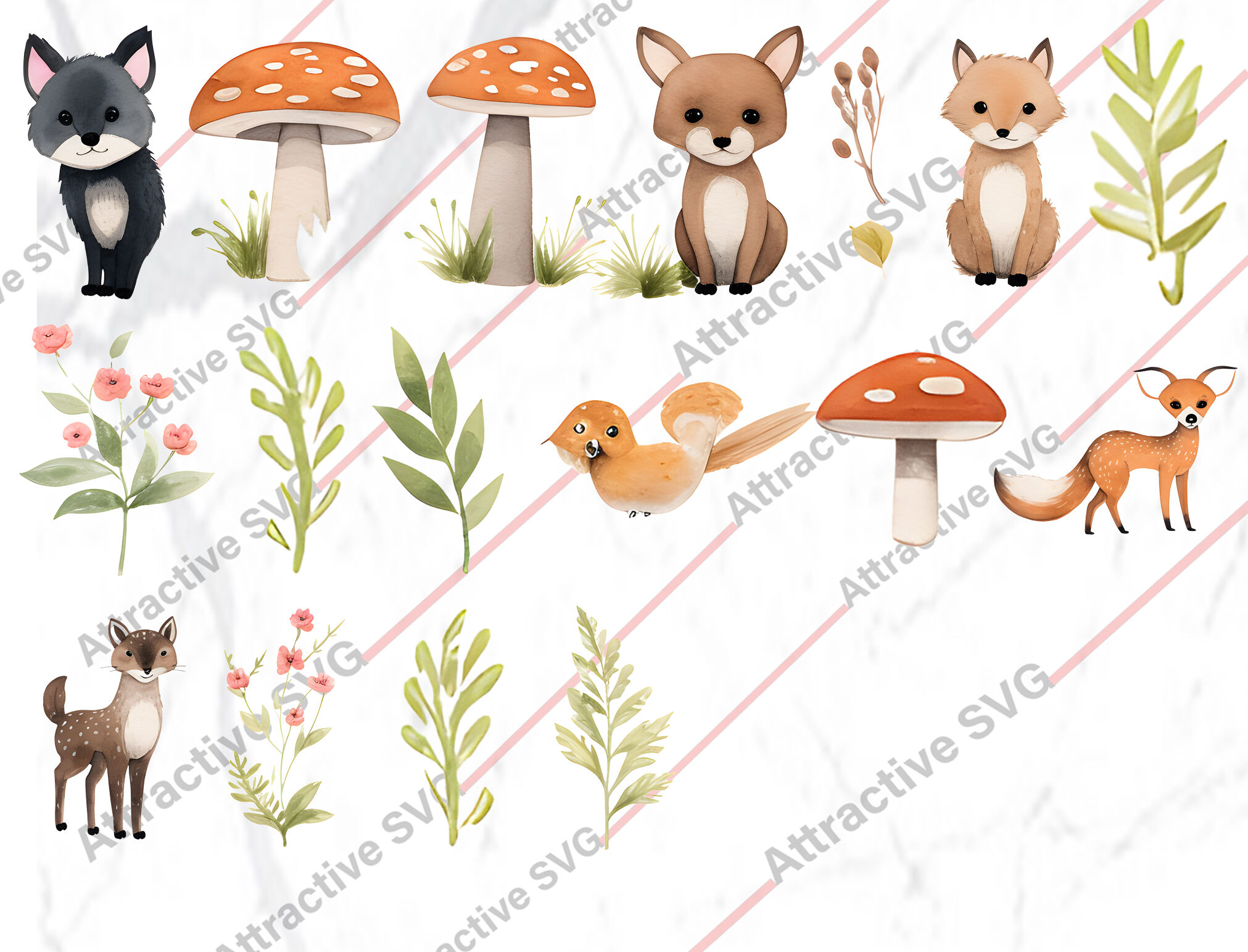 Watercolor Forest Friends Clipart Bundle By Affection Graphics