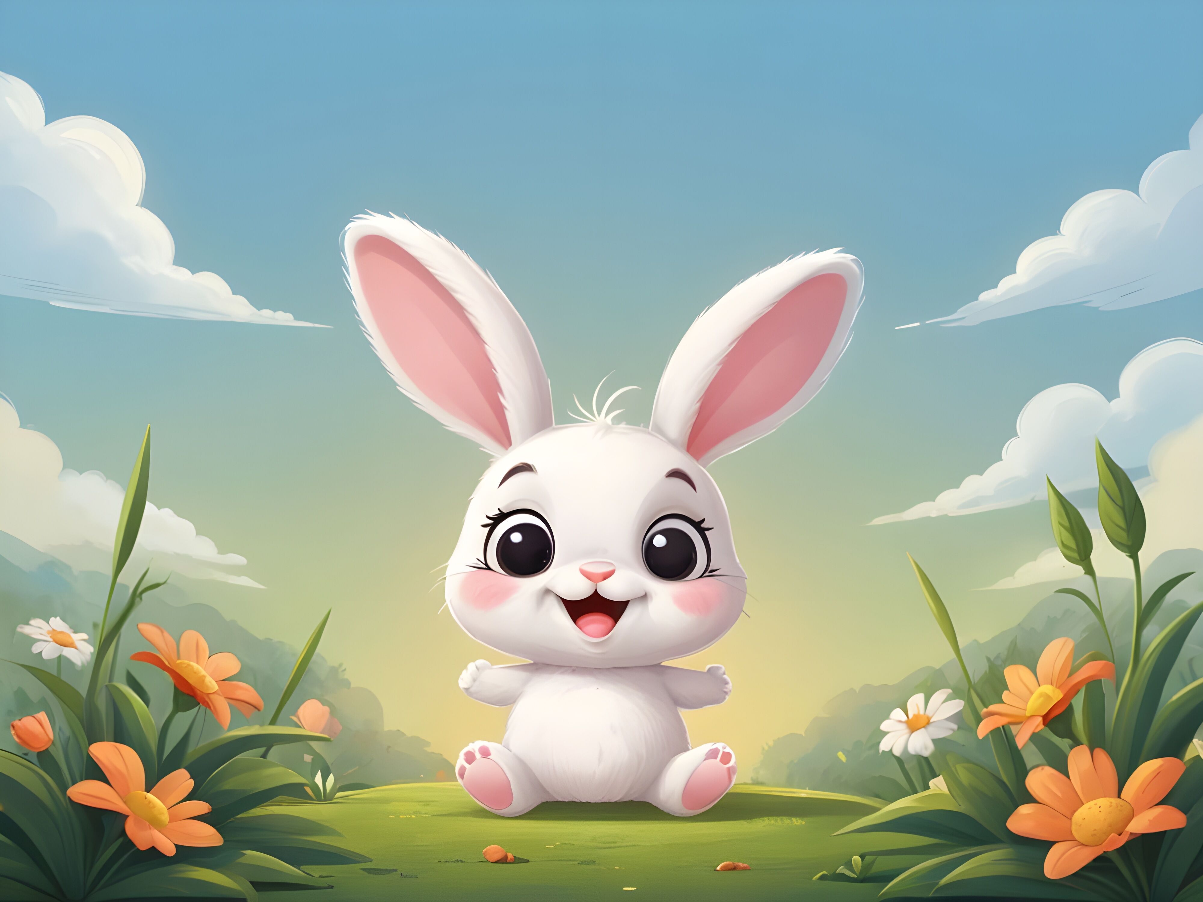Illustration of cute happy bunny By dianaxstoyanova | TheHungryJPEG