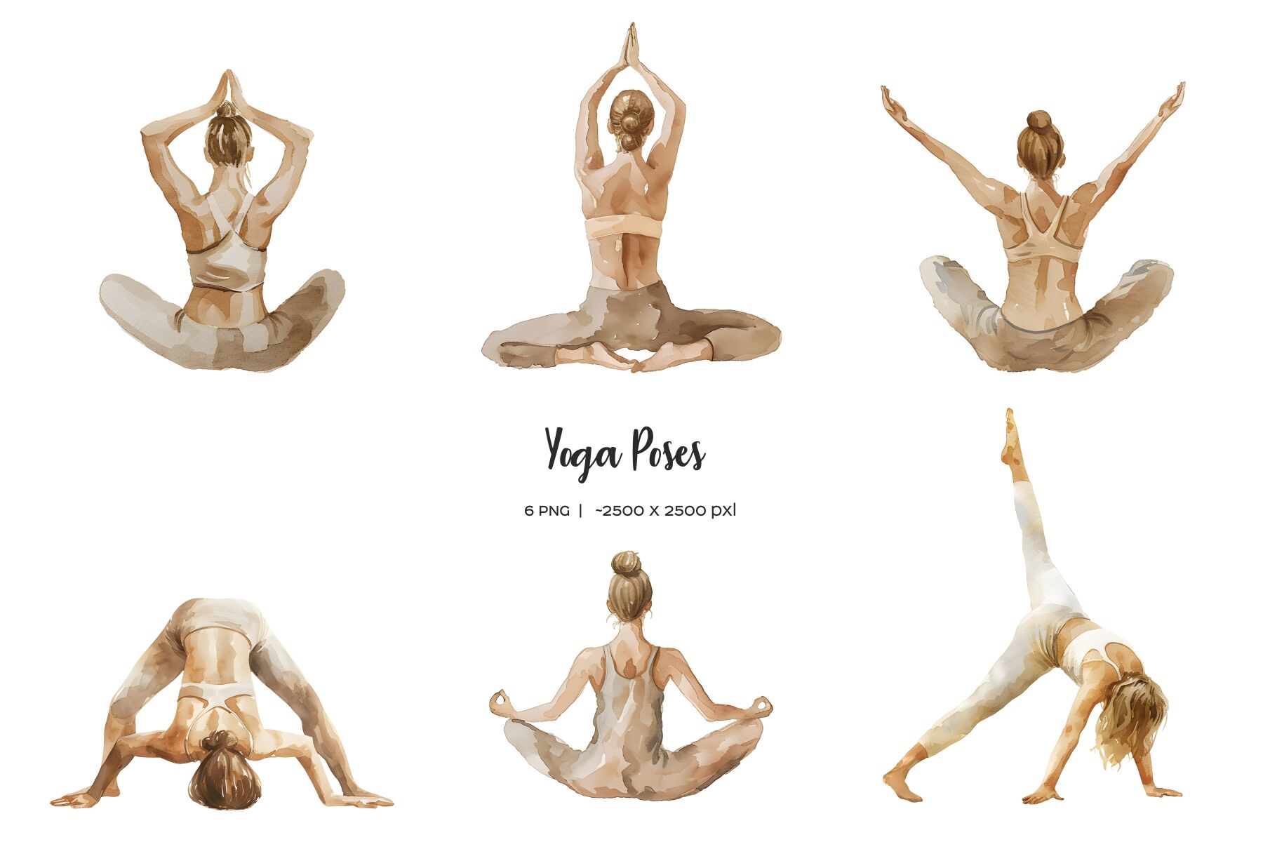Watercolor yoga clipart. Yoga equipment. Female yoga pose clip art