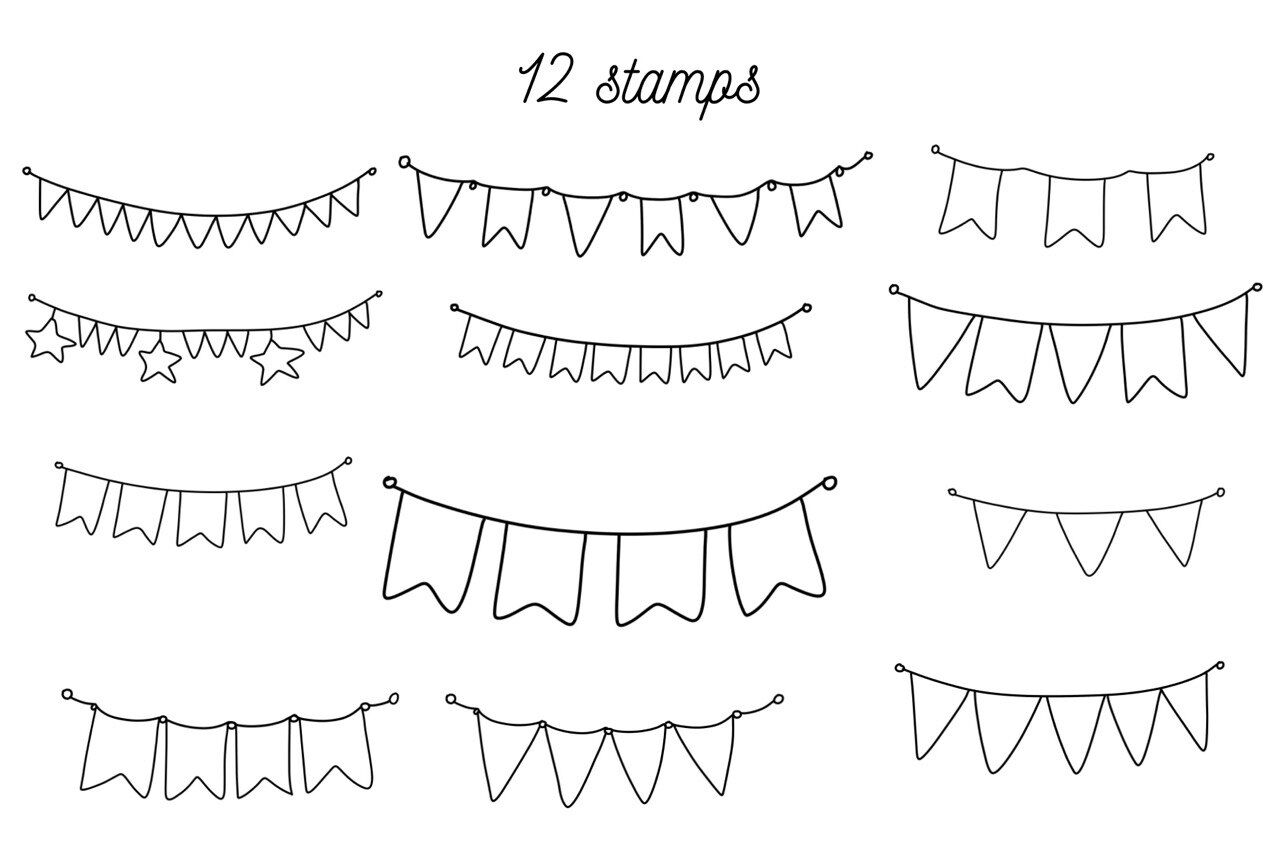 Flags Garland. Party Garland With Flags. Doodle Planner Stamp Brushes ...