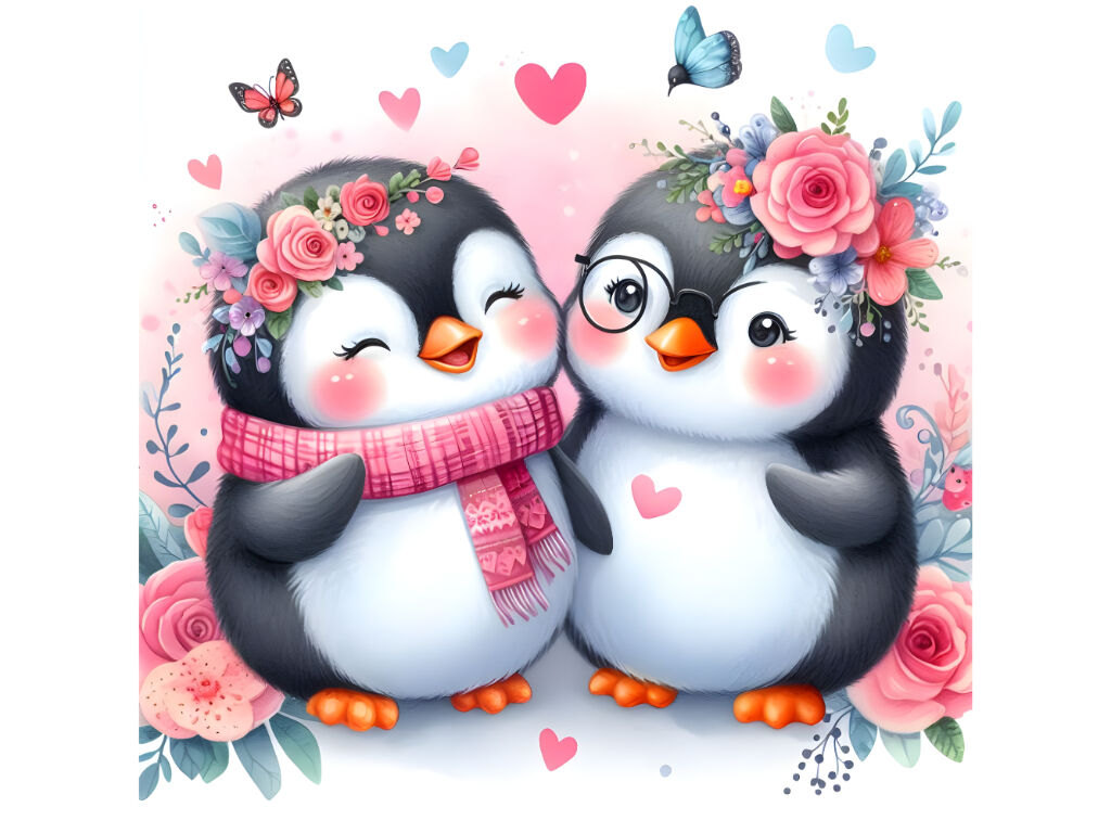 cute couple penguin love By dianaxstoyanova | TheHungryJPEG