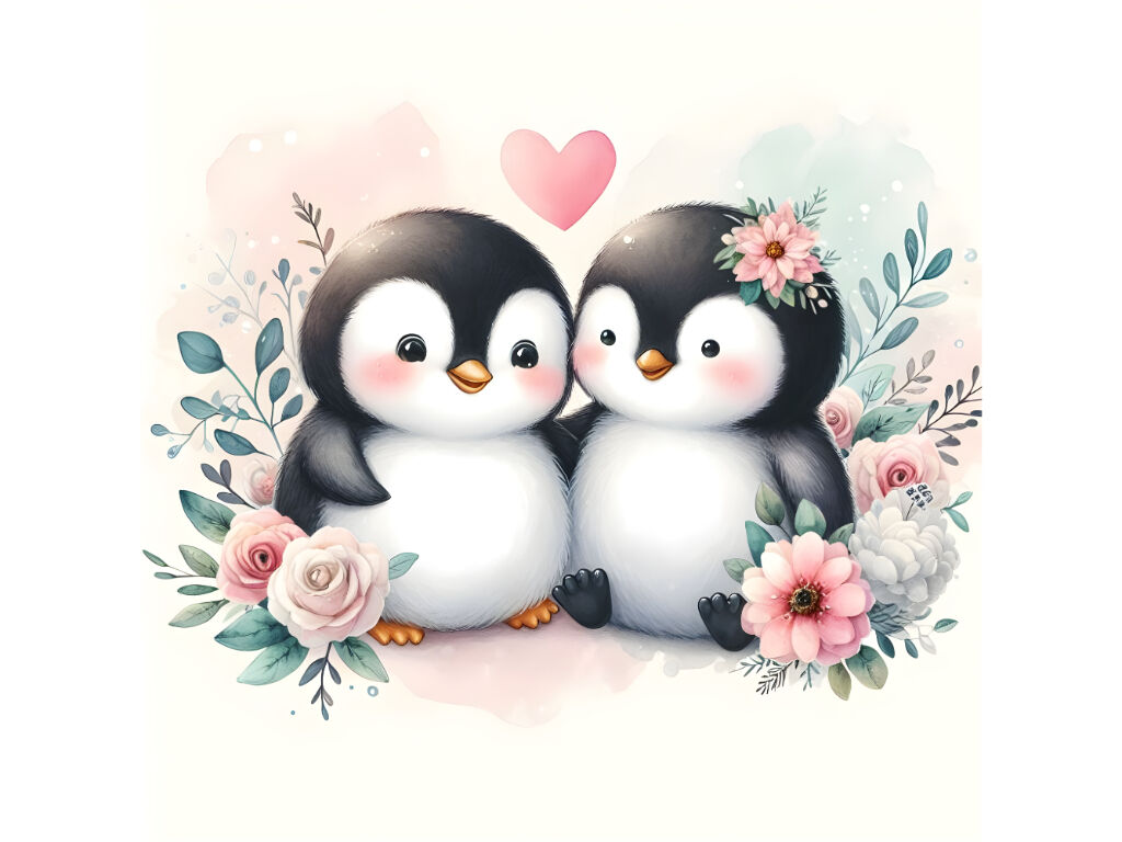 cute couple penguin love By dianaxstoyanova | TheHungryJPEG