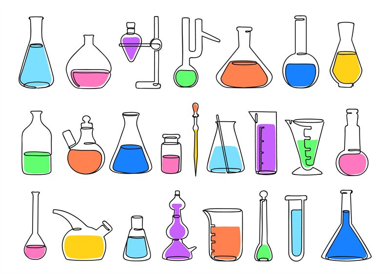 Continuous one line science lab. Chemistry laboratory equipment icons ...