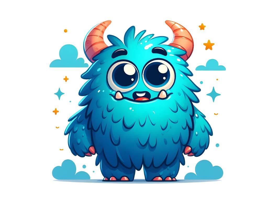 a cute friendly furry blue monster By dianaxstoyanova | TheHungryJPEG