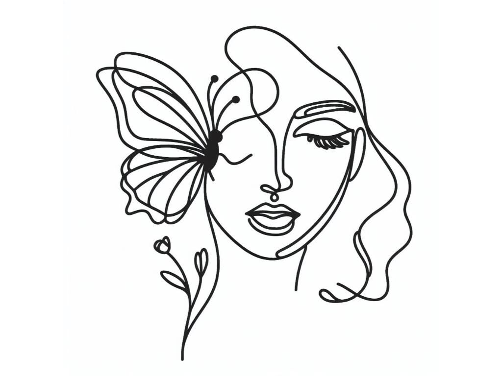 One single line drawing poppy with butterfly line art By ...