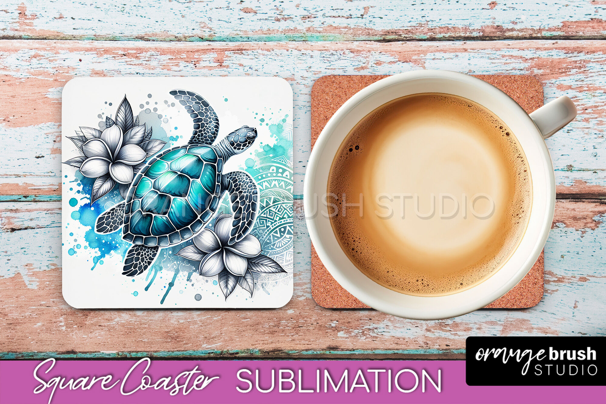 Sea Animals Coaster Sublimation - Beach Square Coaster PNG By Orange ...