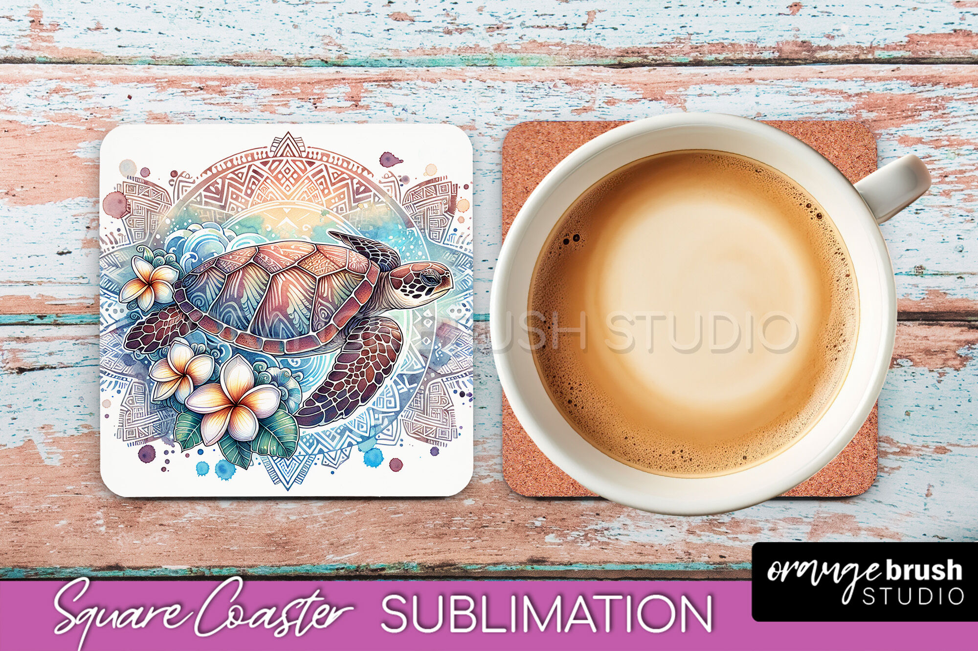 Sea Animals Coaster Sublimation - Beach Square Coaster PNG By Orange ...