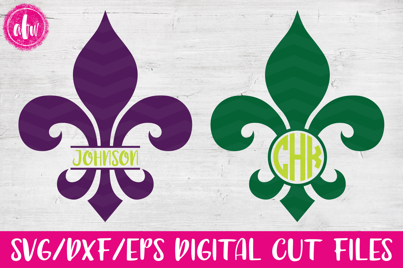 Split & Monogram Fleur de Lis - SVG, DXF, EPS Cut File By AFW Designs