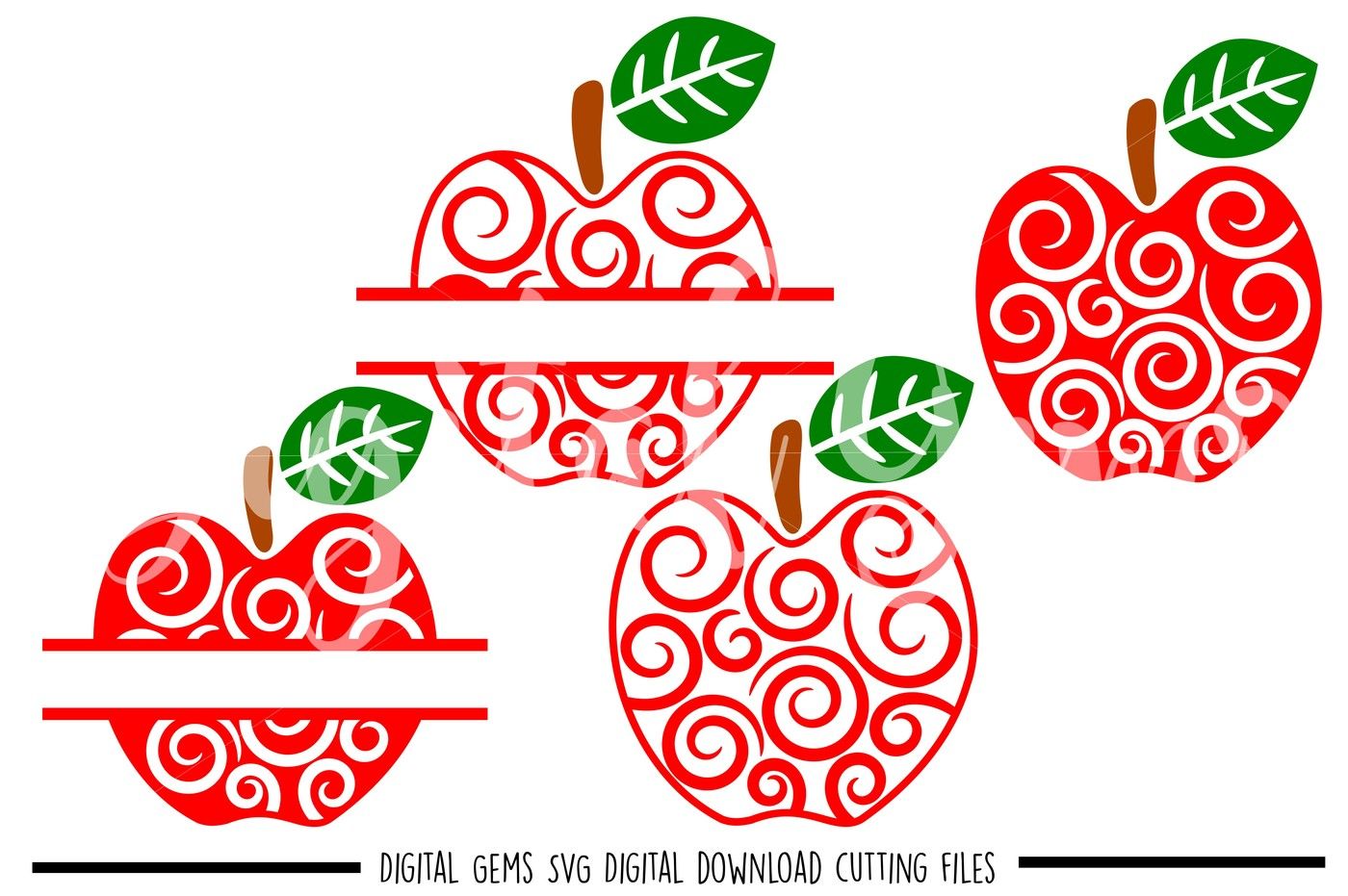 Download Swirly Apple, Split Apple SVG / DXF / EPS / PNG Files By Digital Gems | TheHungryJPEG.com